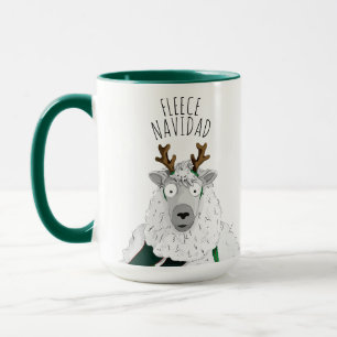 Cute Funny Reindeer Sheep 'FLEECE NAVIDAD' Pun Fun Mug