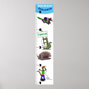 Cute funny reptiles animals cartoon growth chart