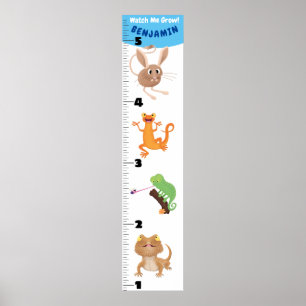 Cute funny reptiles animals cartoon growth chart