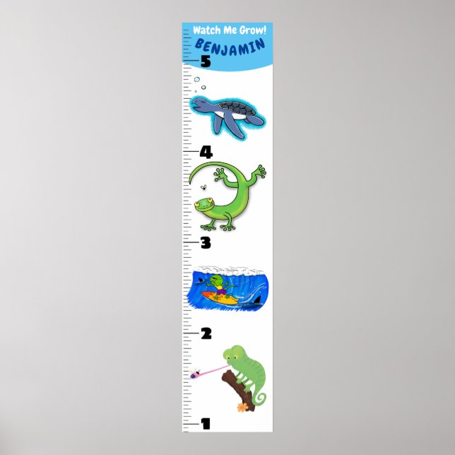 Cute funny reptiles animals cartoon growth chart (Front)