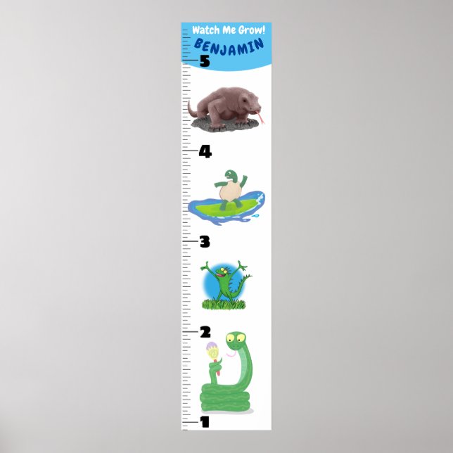 Cute funny reptiles animals cartoon growth chart (Front)