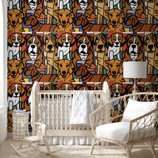 Cute Funny Rescue Dog Abstract Art Pattern Wallpaper