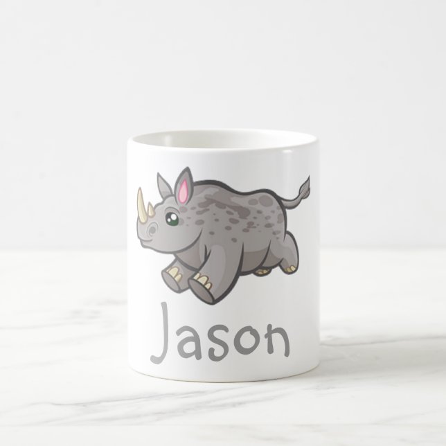 Cute Funny Rhino Wildlife Jungle Animal Kids Name Coffee Mug (Center)