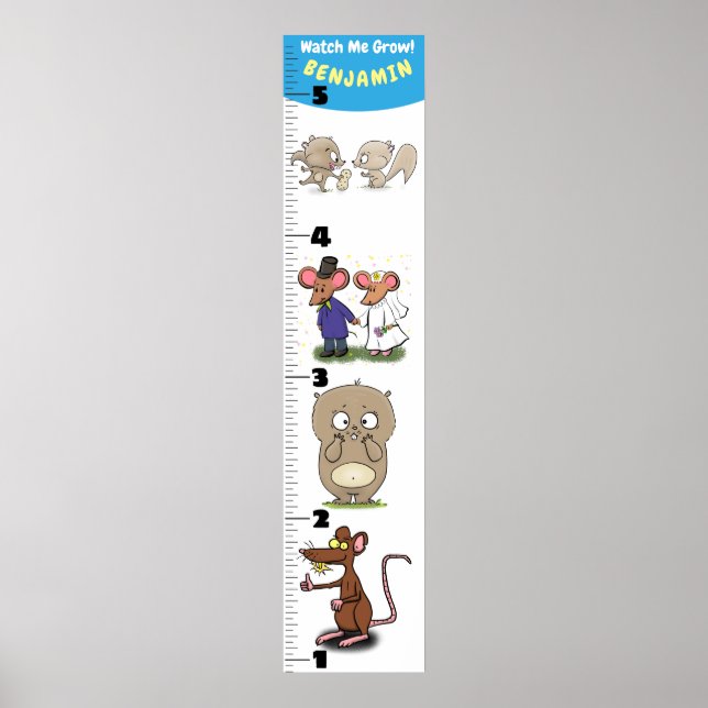 Cute funny rodents animals cartoon growth chart (Front)