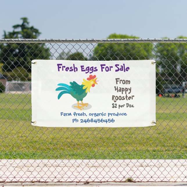 Cute funny rooster cartoon eggs for sale sign (Insitu)