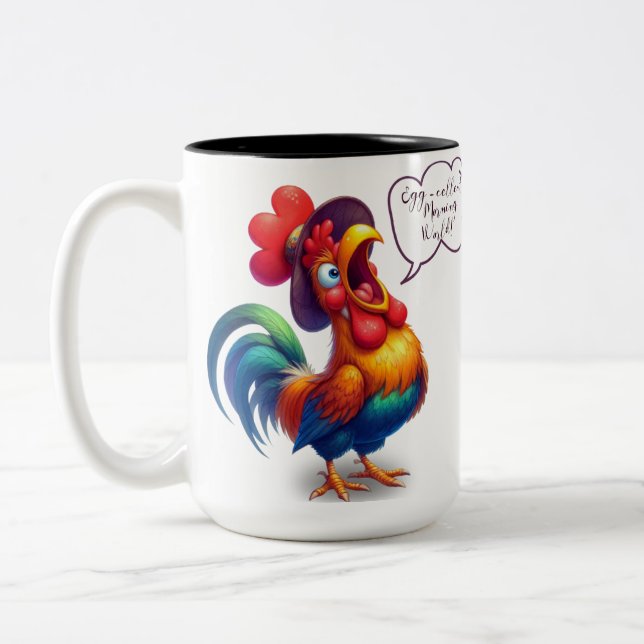 Cute Funny Rooster Multicolor Good Morning Mug (Left)