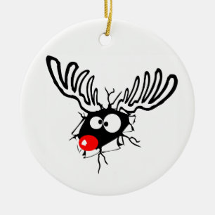 Cute funny Rudolph the red nosed Christmas cartoon Ceramic Tree Decoration