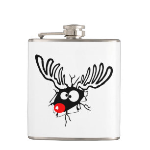Cute funny Rudolph the red nosed Christmas cartoon Hip Flask