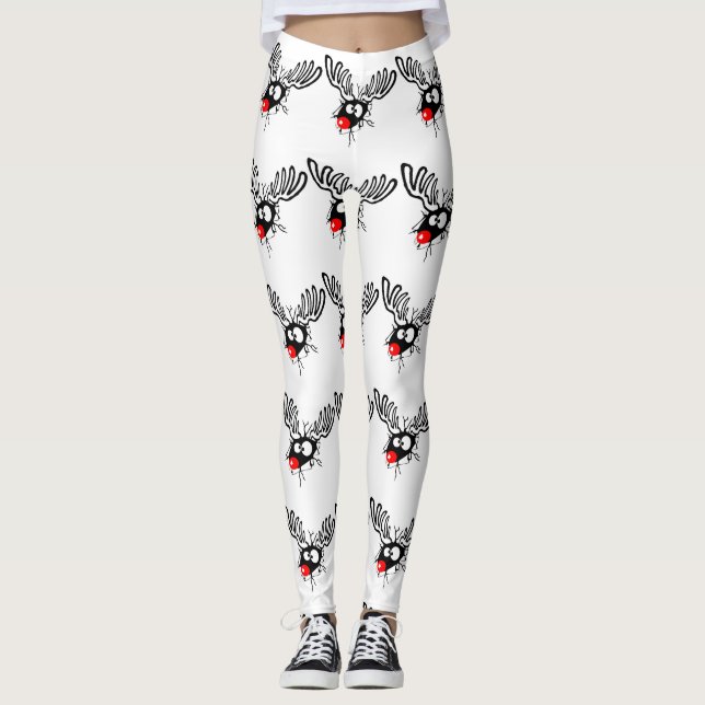 Cute funny Rudolph the red nosed Christmas cartoon Leggings (Front)