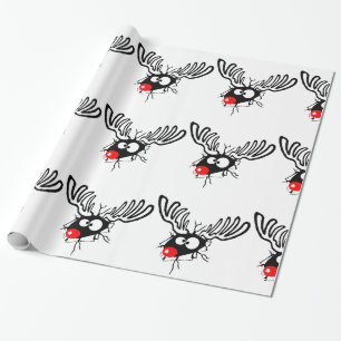 Cute funny Rudolph the red nosed Christmas cartoon Wrapping Paper