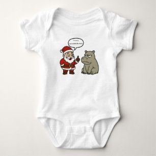 cute, funny Santa and Hippo Christmas Baby Bodysuit