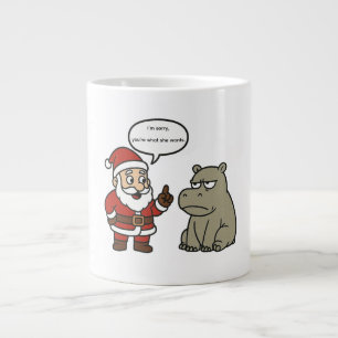 cute, funny Santa and Hippo Christmas Large Coffee Mug