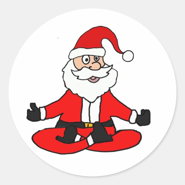 Cute Funny Santa Claus doing Yoga Christmas Classic Round Sticker (Front)