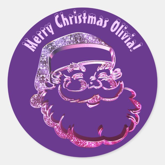Cute Funny Santa Claus Elegant Modern Purple Classic Round Sticker (Front)