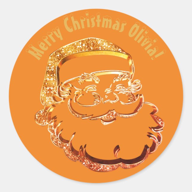 Cute Funny Santa Claus Elegant Sunny Orange Classic Round Sticker (Front)