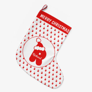 Cute Funny Santa Claus Hat Pattern Monogrammed R Large Christmas Stocking