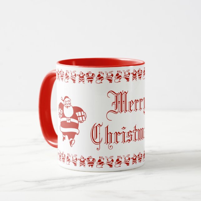 Cute Funny Santa Claus Pattern Red Christmas Text Mug (Front Left)