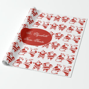 Cute Funny Santa Claus Pattern Red Christmas Wrapping Paper