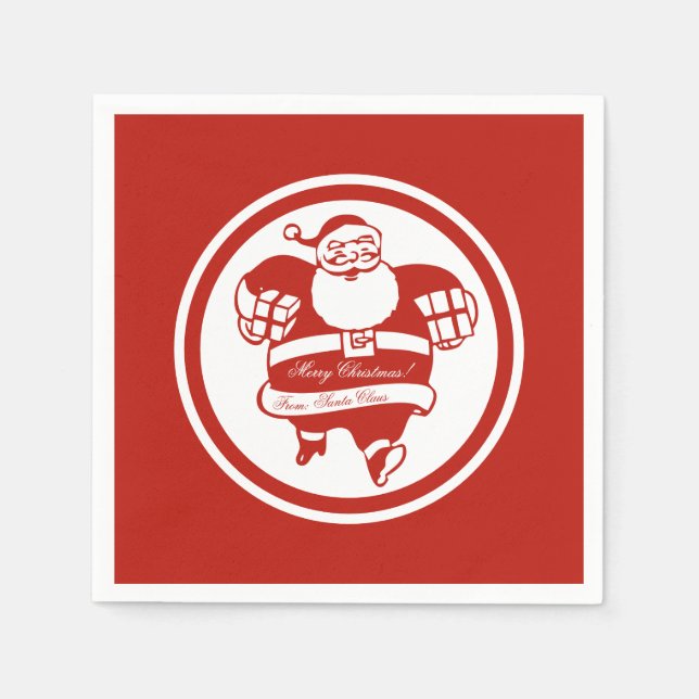 Cute Funny Santa Claus Red and White Christmas Napkin (Front)