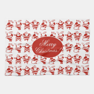 Cute Funny Santa Claus Red and White Christmas Tea Towel