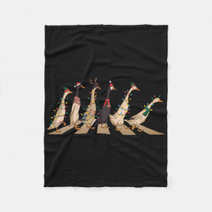 Cute Funny Santa Duck Christmas Lights Duck Wearin Fleece Blanket