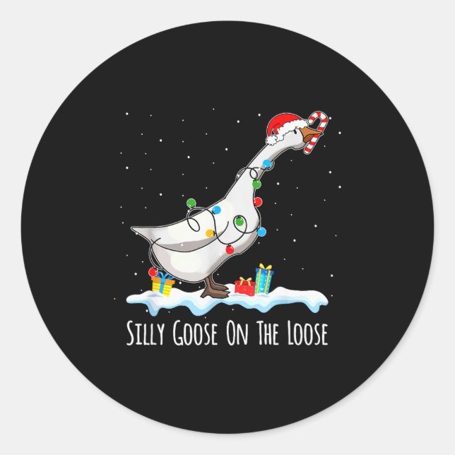 Cute Funny Santa Duck Silly Goose On The Loose Chr Classic Round Sticker (Front)