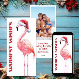 Cute Funny Santa Flamingo Beach Christmas Photo Holiday Card