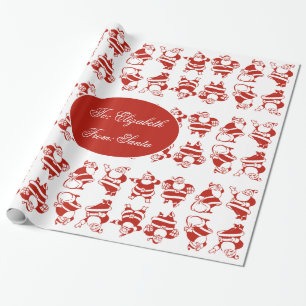 Cute Funny Santa Pattern Red and White Christmas Wrapping Paper