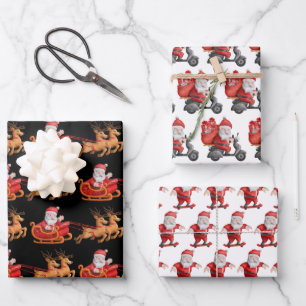 Cute Funny Santa Reindeer Skateboard Scooter Wrapping Paper Sheet