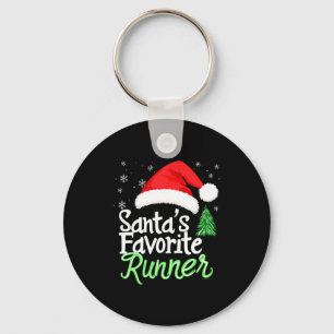 Cute Funny Santa's Favorite Runner Christmas Run H Key Ring