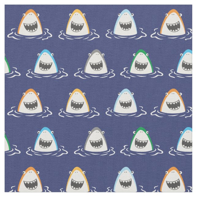 Cute funny sharks on dark blue fabric (Close Up)