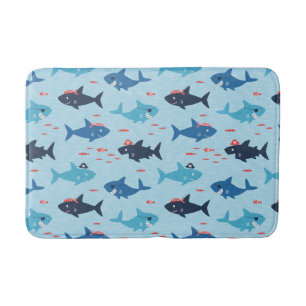 Cute funny sharks with pirate hats bath mat