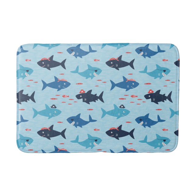 Cute funny sharks with pirate hats bath mat (Front)