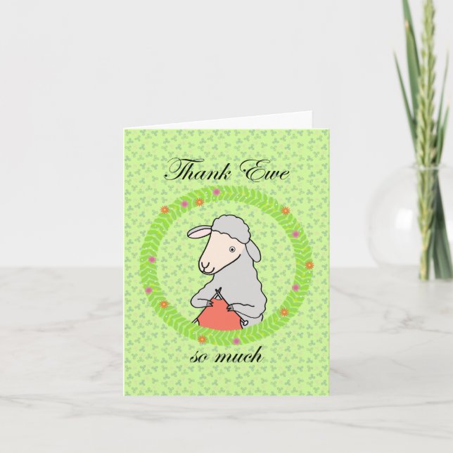 Cute Funny Sheep knitting Thank Ewe Thank you Card (Front)