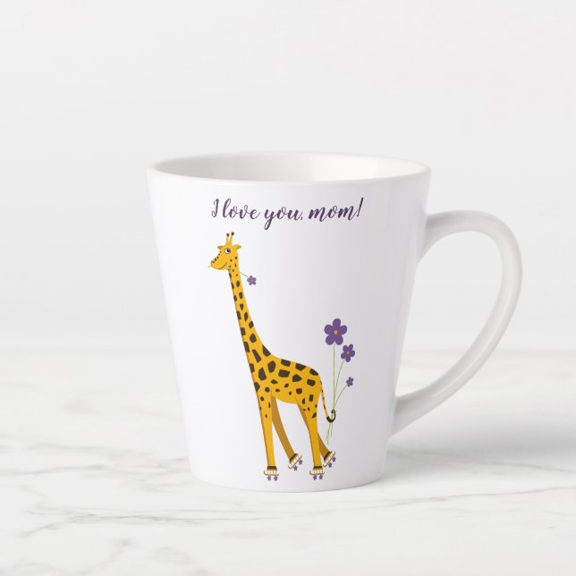 Cute Funny Skating Cartoon Giraffe Love Mum Latte Mug (Right)