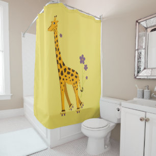 Cute Funny Skating Cartoon Giraffe Shower Curtain