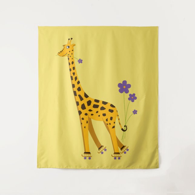 Cute Funny Skating Cartoon Giraffe Tapestry (Front)