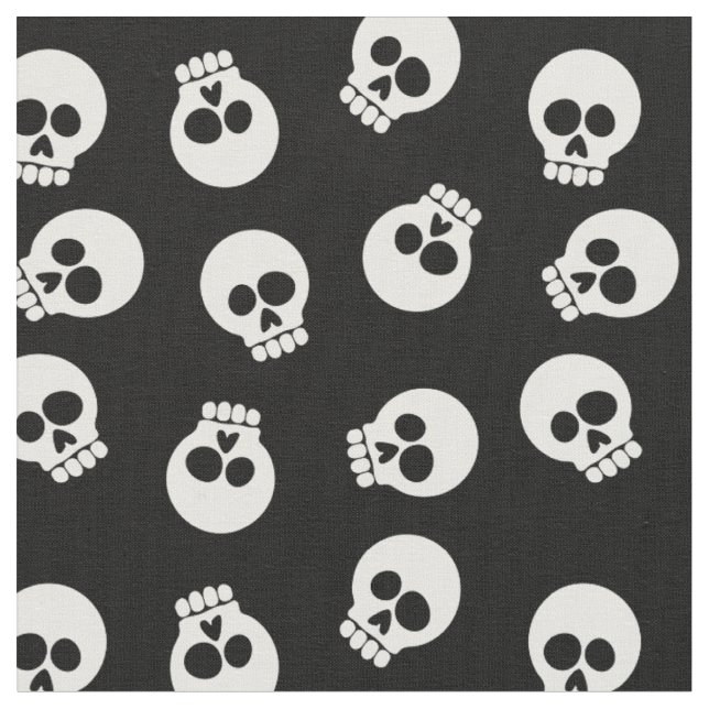 Cute Funny Skeleton Faces Fabric (Close Up)