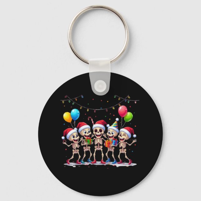 Cute Funny Skeletons Christmas & New Year Celebrat Key Ring (Front)