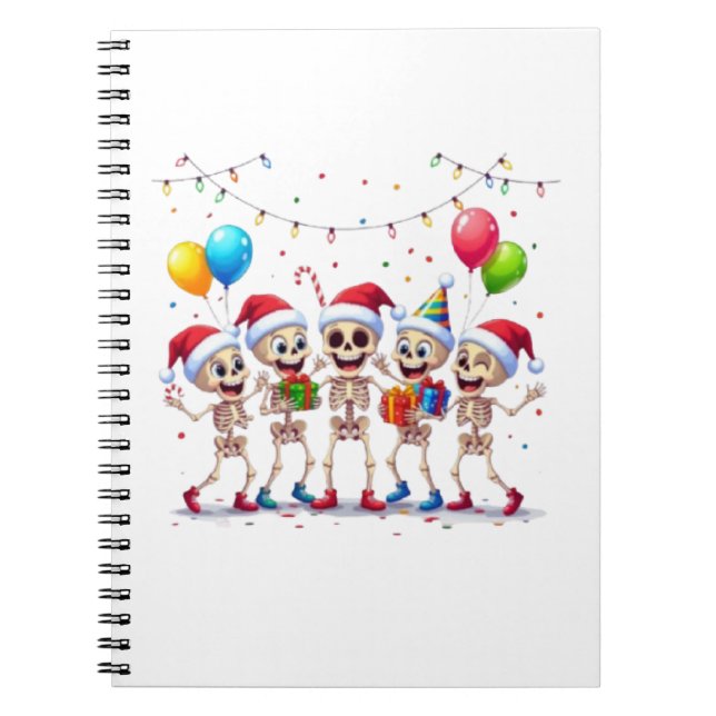 Cute Funny Skeletons Christmas & New Year Celebrat Notebook (Front)
