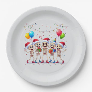 Cute Funny Skeletons Christmas & New Year Celebrat Paper Plate