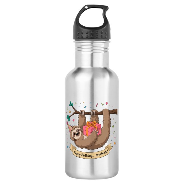 Cute Funny Sloth Happy Birthday 710 Ml Water Bottle (Front)