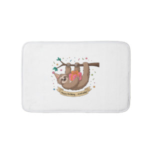 Cute Funny Sloth Happy Birthday Bath Mat