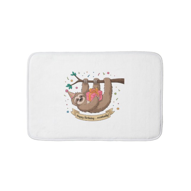 Cute Funny Sloth Happy Birthday Bath Mat (Front)