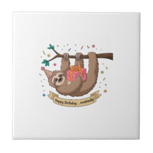 Cute Funny Sloth Happy Birthday Ceramic Tile