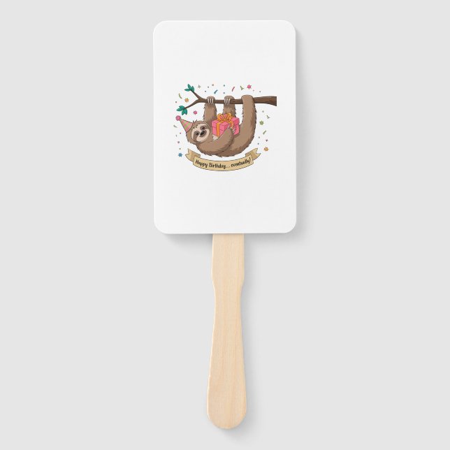 Cute Funny Sloth Happy Birthday Hand Fan (Front)