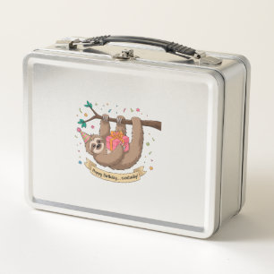 Cute Funny Sloth Happy Birthday Metal Lunch Box