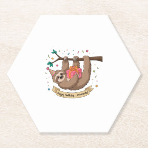 Cute Funny Sloth Happy Birthday Paper Coaster