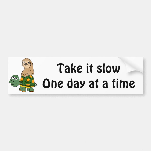 Cute Funny Sloth on Turtle Cartoon Bumper Sticker (Front)