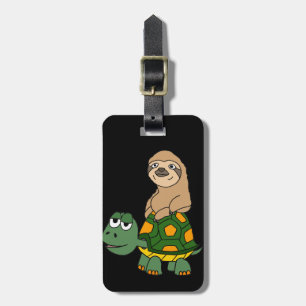 Cute Funny Sloth on Turtle Cartoon Luggage Tag